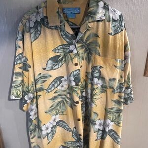Bermuda Bay Men's Yellow and Green Floral Casual Shirt SZ Large